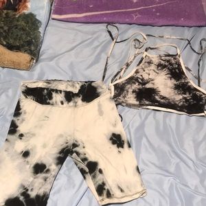 Black & White two piece outfit. Halter top and spandex capri.